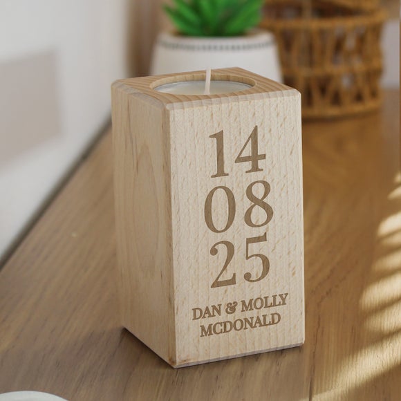 Click to view product details and reviews for Personalised Anniversary Date Wooden Tealight Holder.