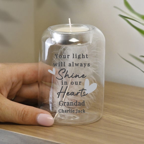 View Personalised In Our Hearts Memorial Feather Tealight Holder View Personalised In Our Hearts Memorial Feather Tealight Holder