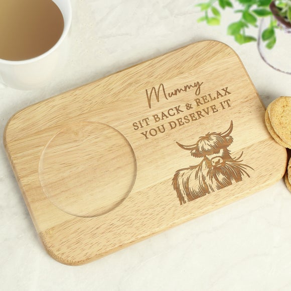Click to view product details and reviews for Personalised Highland Cow Wooden Coaster Tray.