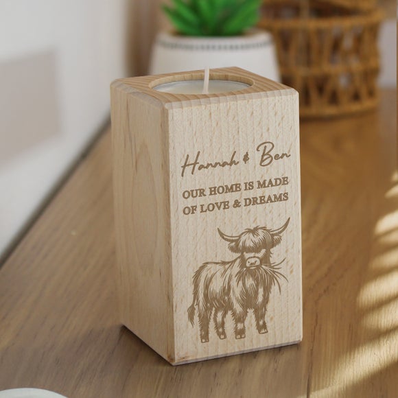 View Personalised Highland Cow Wooden Tealight Holder View Personalised Highland Cow Wooden Tealight Holder