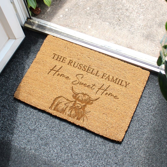 Click to view product details and reviews for Personalised Highland Cow Indoor Doormat.