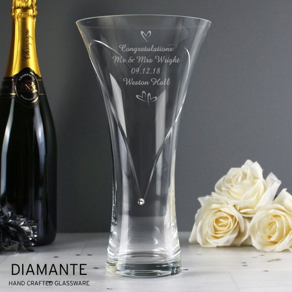 Personalised Hearts Diamante Vase