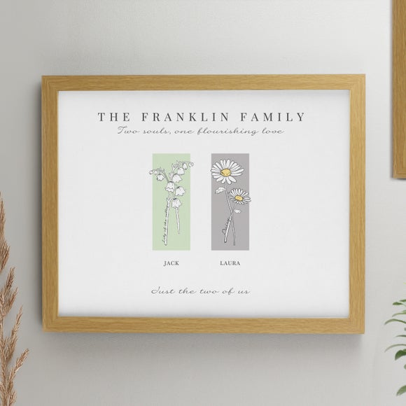 Personalised Birth Flower Family of 2 Framed Print