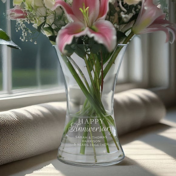 View Personalised Happy Aniversary Glass Vase View Personalised Happy Aniversary Glass Vase