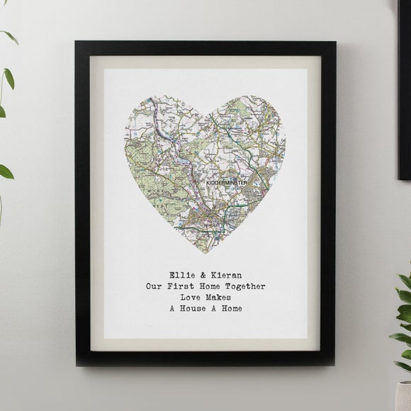 View Personalised Present Day Map Heart Poster Frame View Personalised Present Day Map Heart Poster Frame