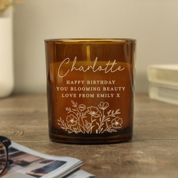 Personalised Wild Flowers Glass Candle