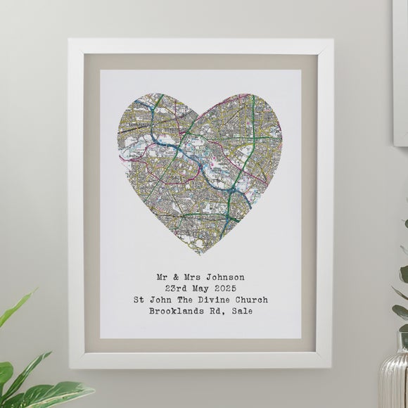 View Personalised Present Day Map Heart Poster Frame View Personalised Present Day Map Heart Poster Frame