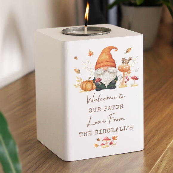 Personalised Autumn Gnome Tealight Holder