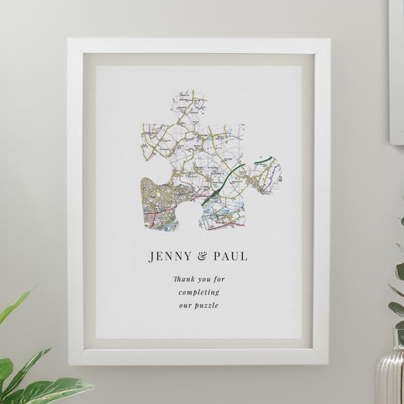 Personalised Present Day Map Puzzle Piece Poster Frame