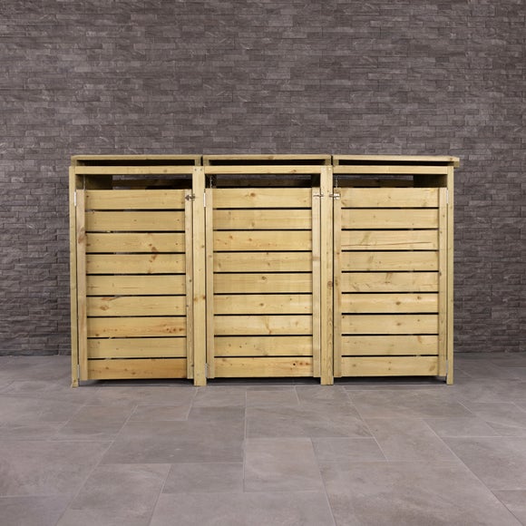 Charles Bentley Wide Panel Wooden Triple Bin Store