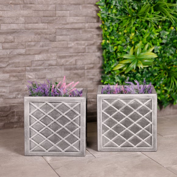 Click to view product details and reviews for Charles Bentley Set Of 2 Lazio Square Pewter Plant Pots.