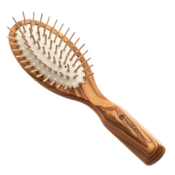 Click to view product details and reviews for Hydrea London Olive Wood Hair Brush With Anti Static Pins.