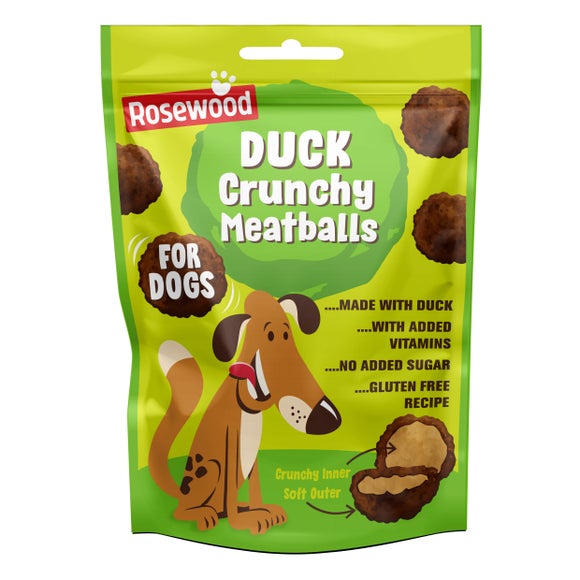 Click to view product details and reviews for Rosewood Duck Crunchy Meatballs For Dogs 140g.