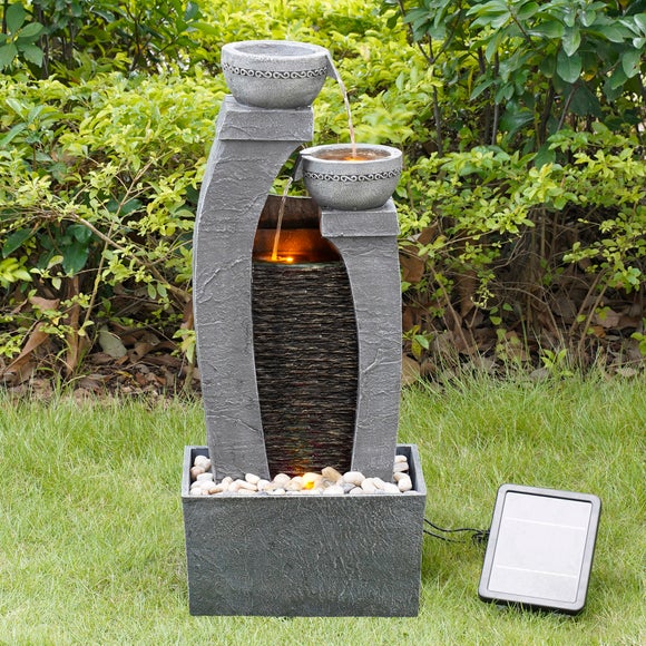 View Peaktop Solar Powered Two Bowls Water Feature With Led Light View Peaktop Solar Powered Two Bowls Water Feature With Led Light