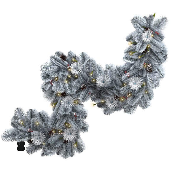 Charles Bentley 180cm Pre-Lit Snowy Garland with Red Berries
