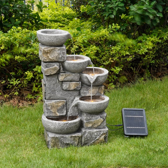 Peaktop Solar Powered 4-Tier Flowing Bowls Water Feature with LED Light