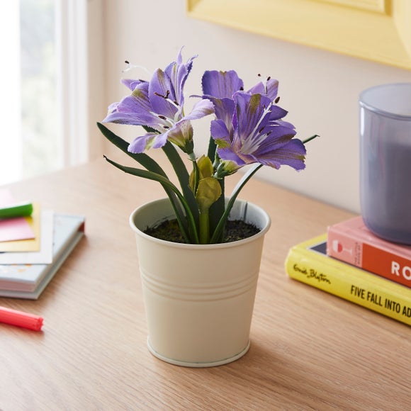 Artificial Amaryllis in White Plant Pot