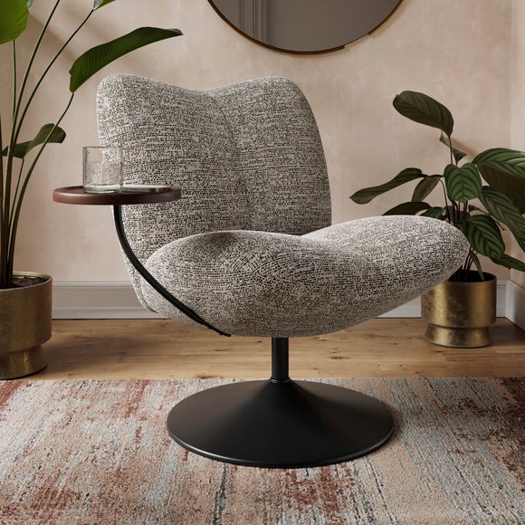 Junia Luxe Boucle Swivel Chair with Table