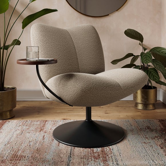Junia Tonal Boucle Swivel Chair with Table