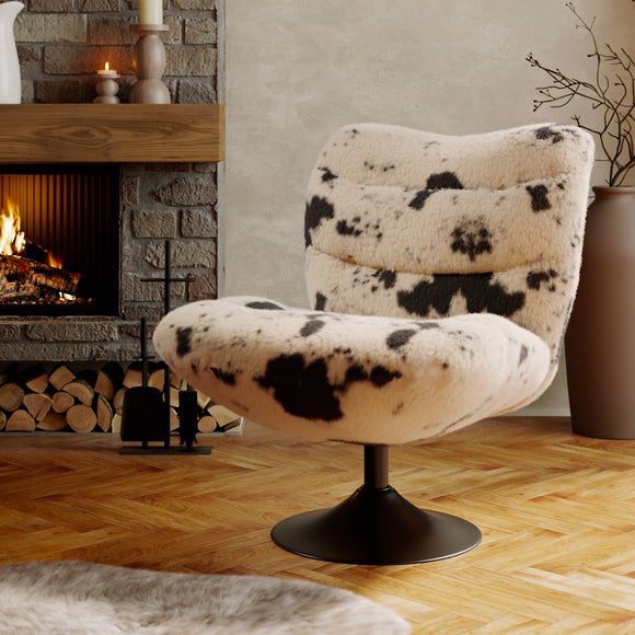 Zaley Cow Print Faux Fur Swivel Chair