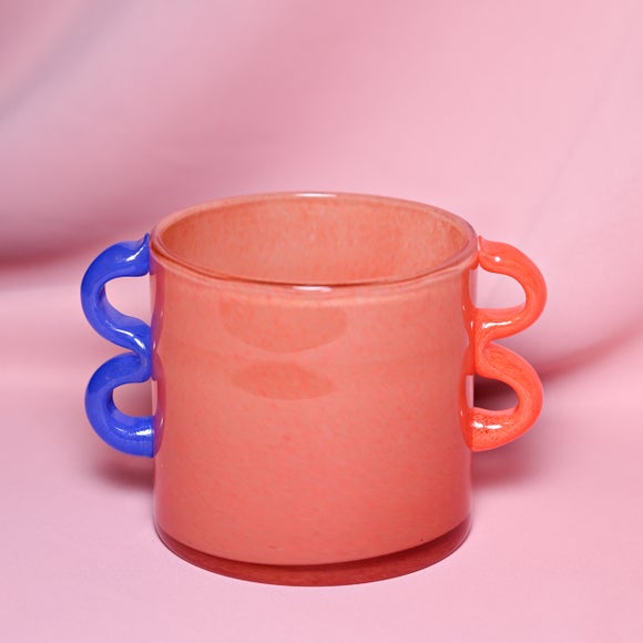 View Raspberry Blossom Wavy Handled Orange Glass Vase View Raspberry Blossom Wavy Handled Orange Glass Vase