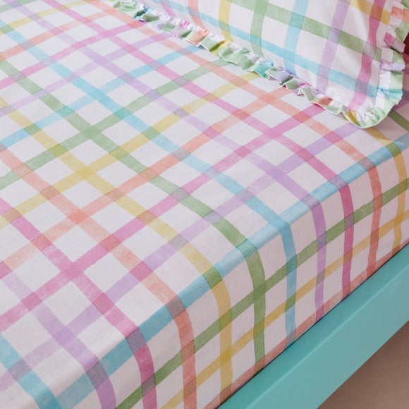 Rainbow Checked 100% Cotton Fitted Bed Sheet