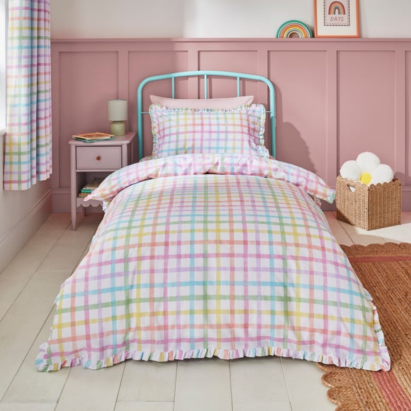 View Rainbow Frilled Checked 100 Cotton Duvet Cover & Pillowcase Set View Rainbow Frilled Checked 100 Cotton Duvet Cover & Pillowcase Set