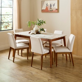 Thea Rectangle Dining Table, Marble and Mango Wood