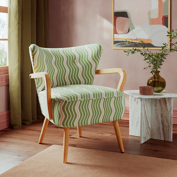 Click to view product details and reviews for Eliza Wiggle Stripe Wooden Arm Cocktail Chair.