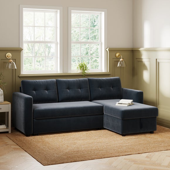 View Barker Velvet Trundle Corner Chaise Sofa Bed View Barker Velvet Trundle Corner Chaise Sofa Bed