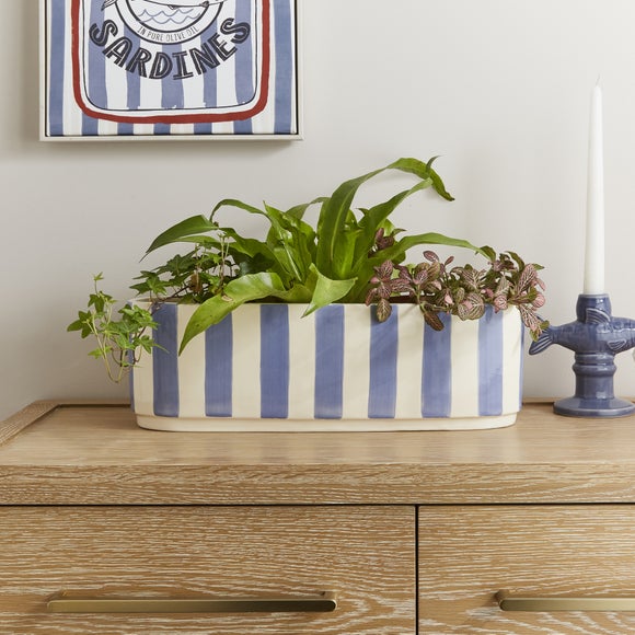 Striped Ceramic Windowsill Plant Pot
