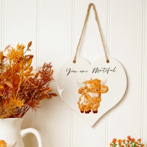Country Living Highland Cow You Are Mootiful Heart Shaped Plaque