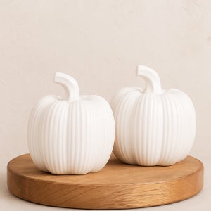 Country Living Set Of 2 Tall White Ceramic Pumpkin Ornaments