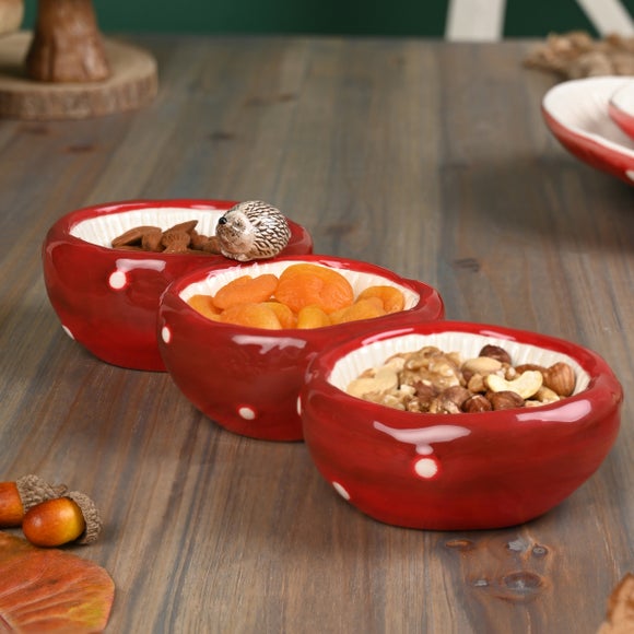 Click to view product details and reviews for Country Living Toadstool Hedgehog Triple Serving Dish.