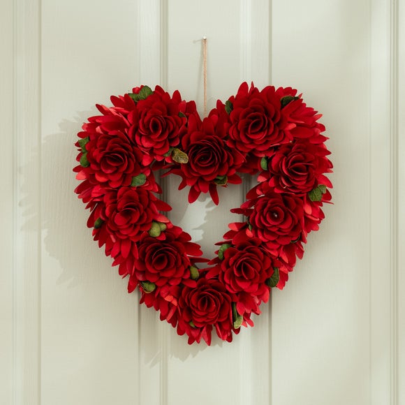 Artificial Red Rose 36cm Heart Wreath