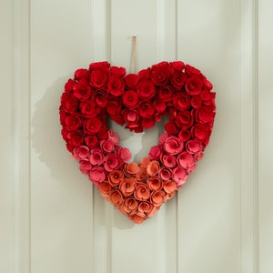 Artificial Red Ombre Rose 34cm Heart Wreath