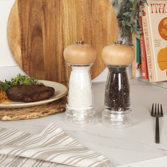 Salter Harper Beechwood Topped Acrylic Salt and Pepper Mill Set