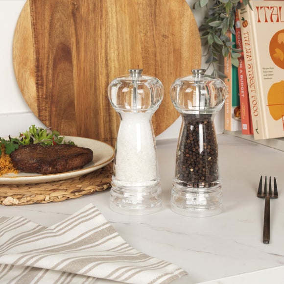 Click to view product details and reviews for Salter Harper Transparent Salt And Pepper Mill Set.