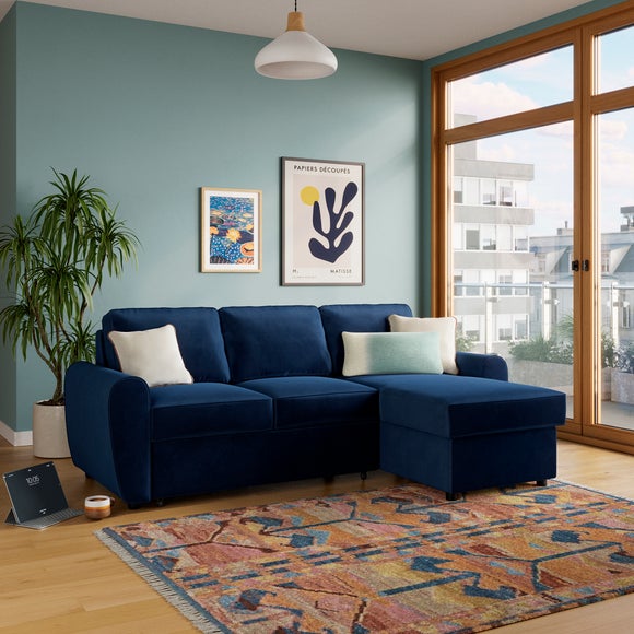 Layton Velvet Corner Trundle Sofa Bed