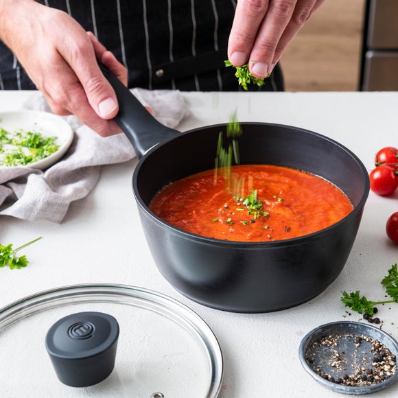 MasterChef Black Handled Non-Stick Saucepan with Lid