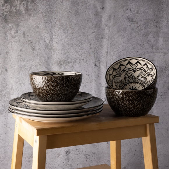 Code Maison Collection 12 Piece Black Moroccan Dinner Set