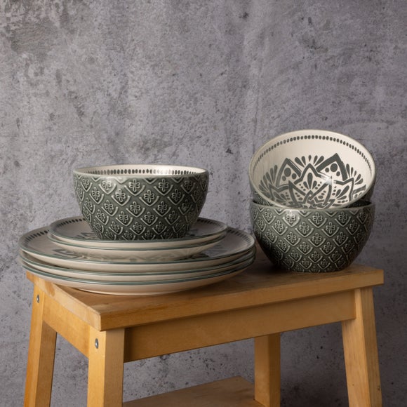 Code Maison Collection 12 Piece Green Moroccan Dinner Set