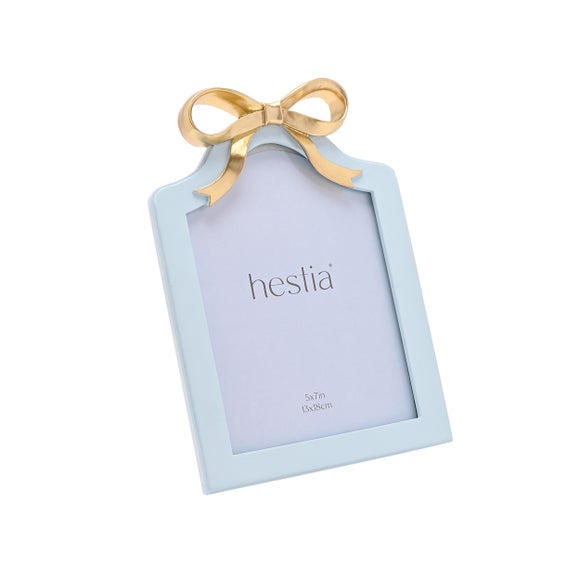 Hestia Soft Blue Arched Photo Frame with Gold Bow