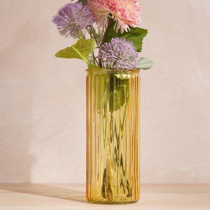 Hestia Cylindrical Ribbed Glass Vase
