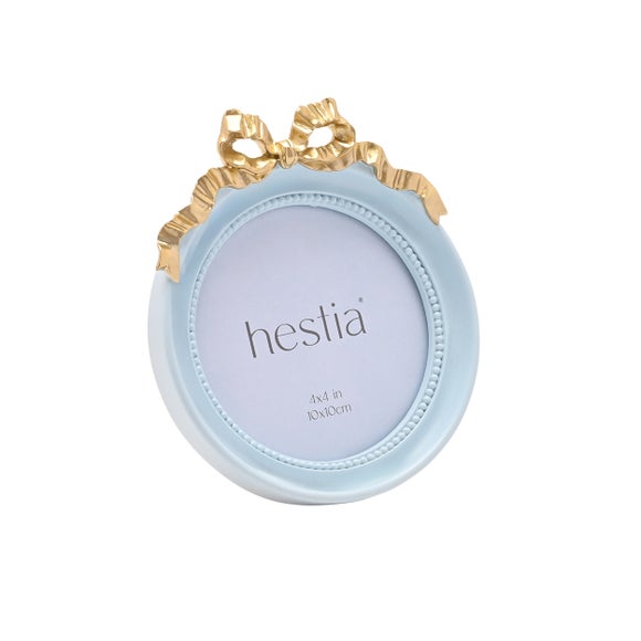 Hestia Soft Blue Round Photo Frame with Gold Bow