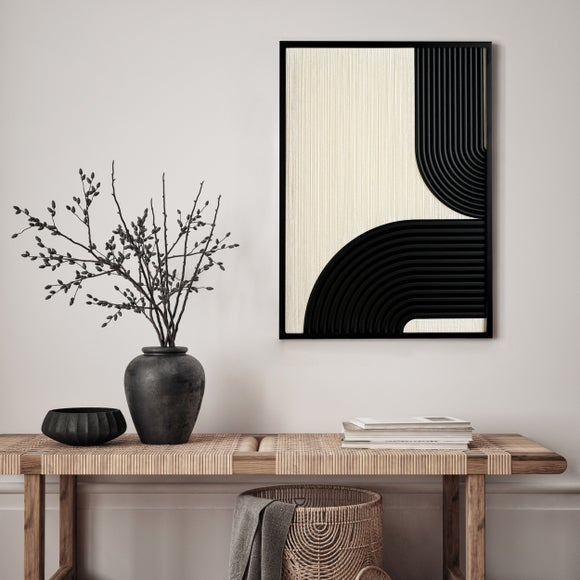 Hestia Abstract Cream & Black Thread Wall Art