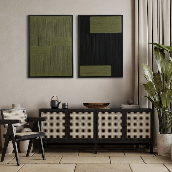 Hestia Set of 2 Abstract Green & Black Thread Wall Art