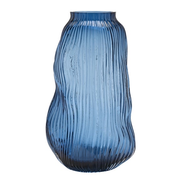 Hestia Blue Ridged Textured Glass Vase