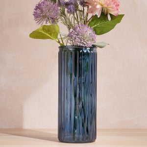 Hestia Cylindrical Ribbed Glass Vase