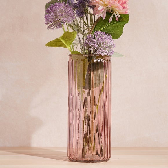 Hestia Cylindrical Ribbed Glass Vase